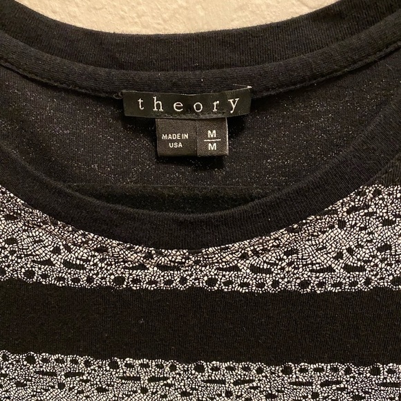 Theory Black & White Cherry Lace Print Striped T-Shirt Mini Dress Size Medium - Picture 4 of 8